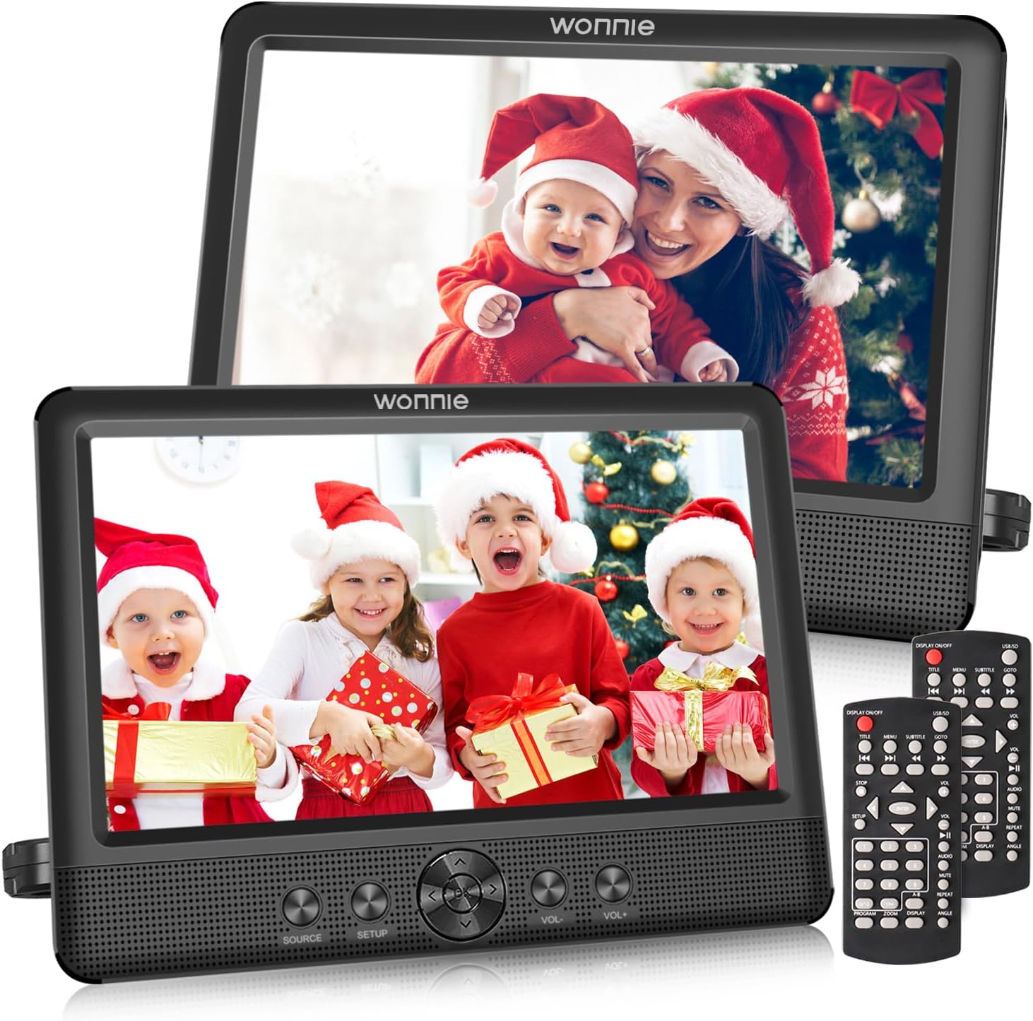 7193a8jawL._AC_SL1500_.jpg WONNIE 10.5" Two Car DVD Players Portable Dual Screen Headrest Video Player, Play a Same or Two Different Movies with 5-Hour Rechargeable Battery,2 AC Adapters,2 Mounting Brackets,Support USB/SD Card - Image 1