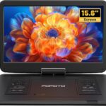 POFOTO 17.5” Portable DVD Player with 15.6” Large HD Screen, 6 Hours Rechargeable Battery, Dual Speakers, Region Free, Remote Control, Support Multi-Format Sync TV, USB/SD, Black