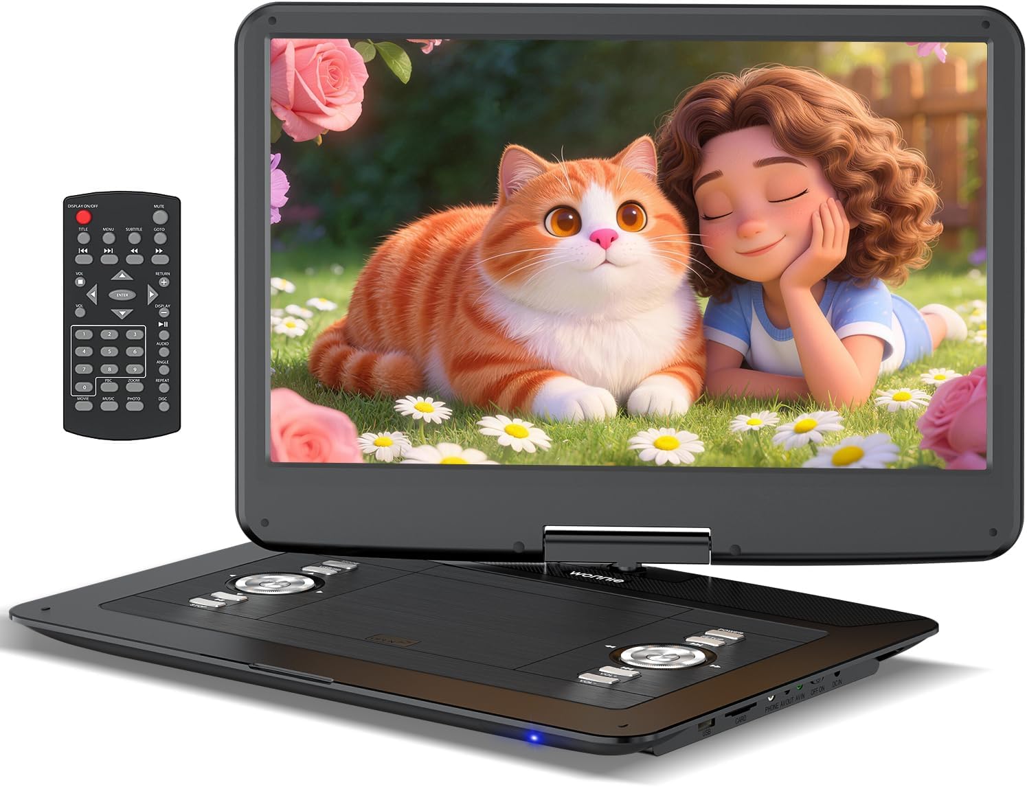 71AG2OZea8L._AC_SL1500_.jpg WONNIE 18" Portable DVD Player with 15.6" HD Swivel Screen, 6 Hours Rechargeable Battery, Large DVD Player Portable Support MP4, MKV Video & USB/SD Card/Sync TV, High Volume Speaker, All Regions - Image 1