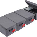 NUSWOR Upgrades DVD Storage Box - Perfect DVD Case Storage Solution, Stackable DVD Organizer with Lid, 4Pack DVD Holder 15.75 x 8.1 x 6.1 inches - Holds 100 DVDs - Grey
