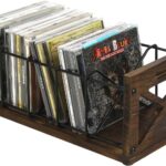 FARM IN CD Storage Holder, 5-Slot Farmhouse Industrial CD & DVD Storage Rack with Handles, Barn Door “X-Cross” Design, Rustic Solid Burnt Wood and Black Metal Wire