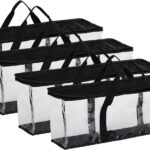 Fasmov Set of 4 DVD Storage Bags Hold up to 160 DVDs (40 Each Bag), Water Resistant DVD Holder Case with Handles, Transparent PVC Media Storage for DVDs, CDs, Video Games, Books