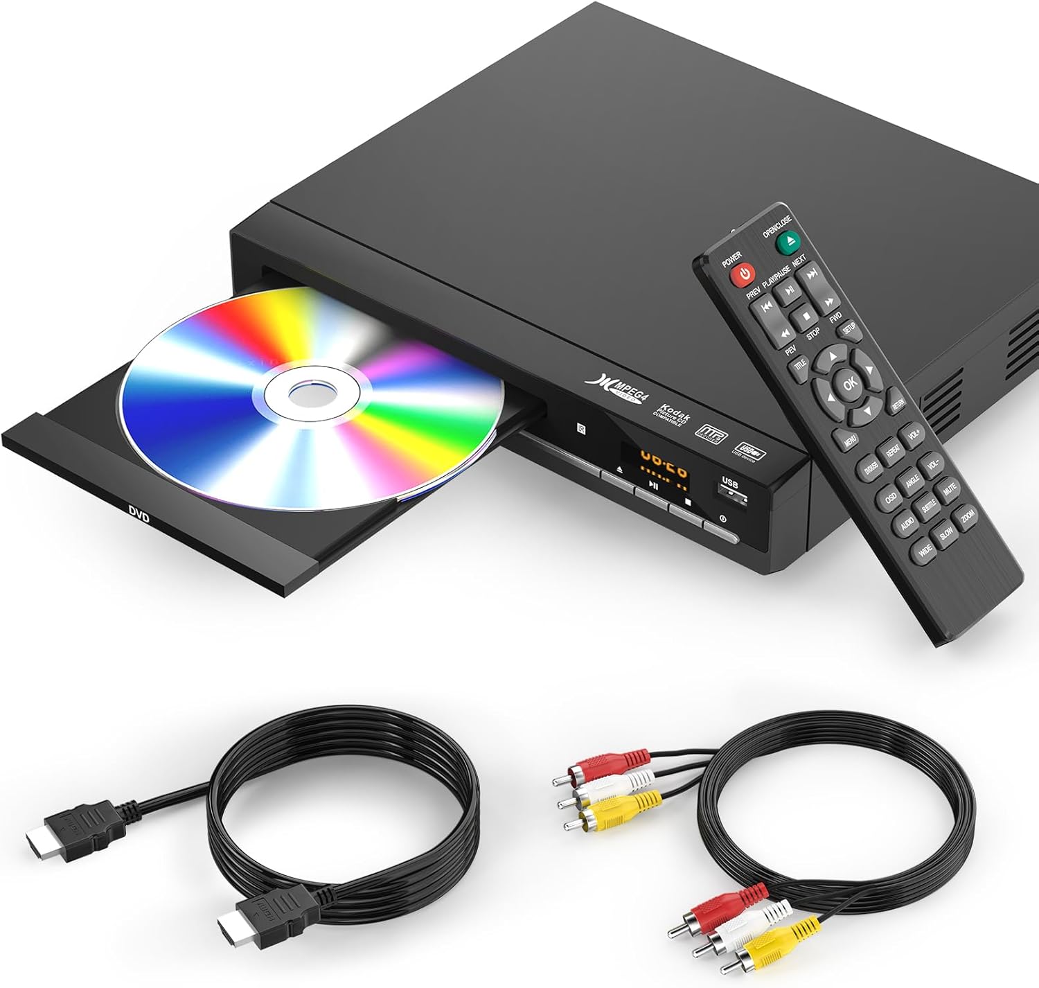 71FKtwwhBgL._AC_SL1500_.jpg DVD Players for TV with HDMI,Plays All Regions and Formats,CD Player for Home,Support 1080P Video/CD/DVD/VCD/JPEG/USB, Remote, HDMI and RCA Cables Included - Image 1