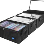 DVD Case Holder with Handles and Clear Lid, 4-Pack Black DVD Storage Box with Label Slots, Portable Organizer for Media Collection