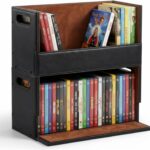 CroBlissful 2 Set Leather Dvd Storage Box Stackability Dvd Storage Shelf Holder Racks Cassette Tape Display Stand with Carrying Handles for Movie Cases Organizer Can Store up to 52 Boxes