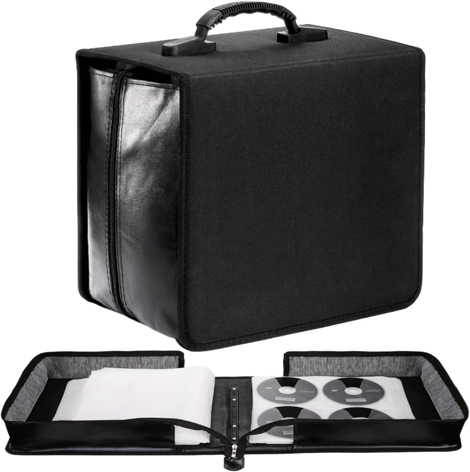 71Jy79RsLKL._AC_SL1500_.jpg CD DVD Case Holder, 520 Capacity CD Binder DVD Storage Holder with Zipper, Portable Large Card Media Wallet Storage Booklet Album Box for Home Office Travel Car - Image 1