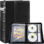 DVD CD Storage Binder – 56 Discs DVD Book Binder with Label Slots & Cover Pockets, Media Holder Organizer for Blu ray & Video Game Discs, Home Collection, Car (Black Pages)