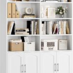 FACBOTALL Bookshelf and Bookcase with Doors, 6 Tier Double Wide Large Bookshelves, Open Display Shelves, 73'' Tall Bookshelf with Storage Cabinets for Home Office, Living Room, Library, White