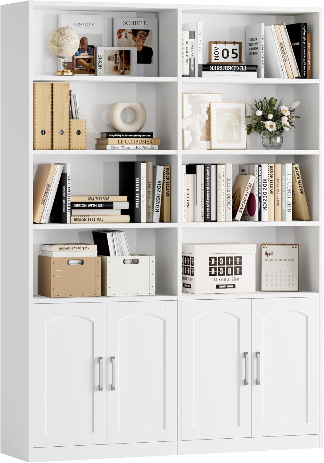 71KJHR-3YOL._AC_SL1500_.jpg FACBOTALL Bookshelf and Bookcase with Doors, 6 Tier Double Wide Large Bookshelves, Open Display Shelves, 73'' Tall Bookshelf with Storage Cabinets for Home Office, Living Room, Library, White - Image 1