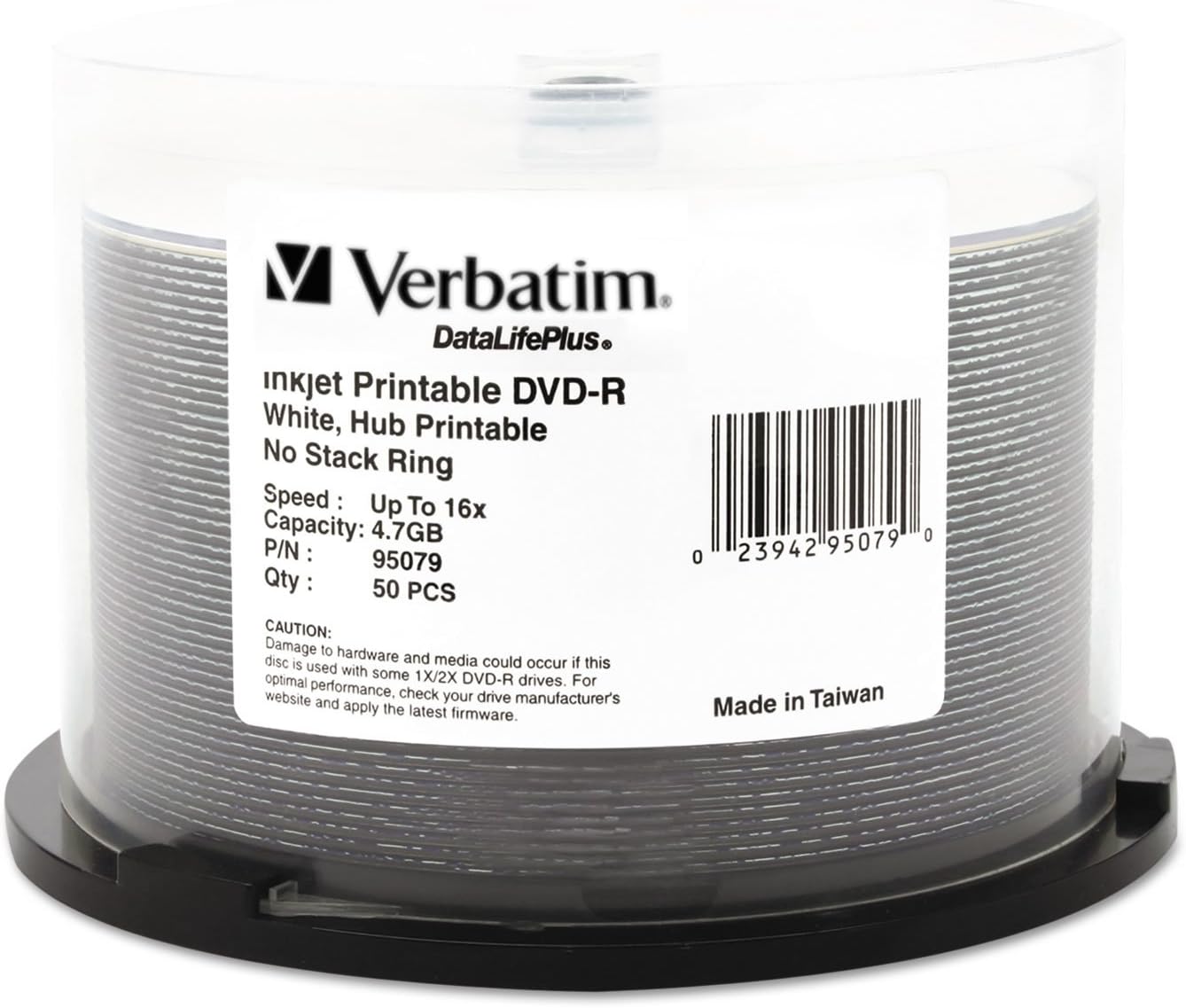 71MoSb24n6L._AC_SL1500_.jpg Verbatim DVD-R Blank Discs 4.7GB 16X DataLifePlus White Inkjet Printable Recordable Disc Hub Printable - 50pk Spindle 95079 - Image 1