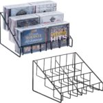 MyGift 2 Pcs CD Rack Tower, 3-Tier DVD Stand Holder, Tabletop Compact Disc Jewel Case Storage, Step Tier Office Media Organizer, Modern Matte Black Metal Wire