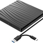 External CD/DVD Drive for Laptop, USB C Portable CD DVD +/-RW Burner Optical Drive Reader Writer DVD Player for Laptop iMac PC Desktop MacBook, Windows 11/10/8/7/XP/Linux/MacOS Schwarz