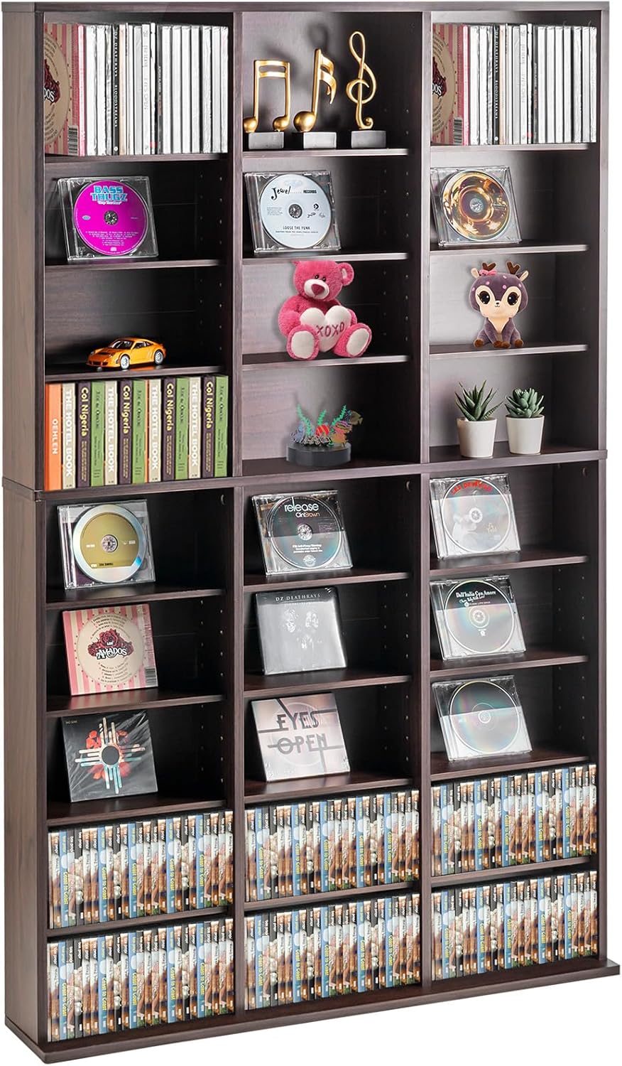 71QH9hefifL._AC_SL1500_.jpg VEVOR Media Storage Cabinet, 9-Layer DVD Shelf Holds up to 756 CDs, Adjustable CD Shelves 27 Compartments, Protects & Organizes Music, Movie, Video Games or Memorabilia Collections, Espresso - Image 1