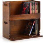 CroBlissful 2 Pack Wooden DVD Storage Organizer Boxes, Holds 52 DVDs (26 Each), Solid Wood Media Storage with Carry Handles for DVDs, CDs, Blu-ray Discs, Movie Cases and Cassette Tapes, Brown