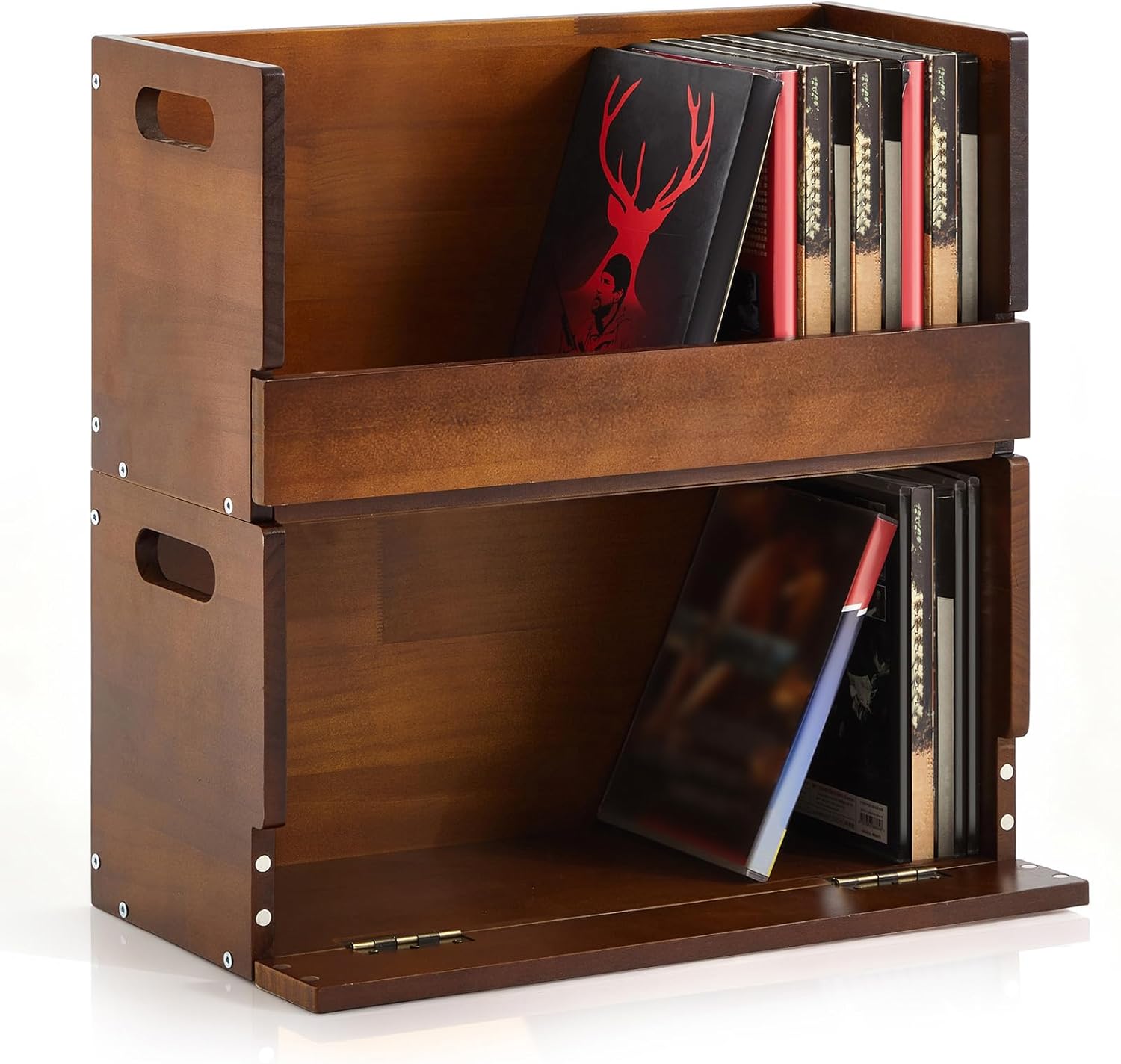 71QeYCGohNL._AC_SL1500_.jpg CroBlissful 2 Pack Wooden DVD Storage Organizer Boxes, Holds 52 DVDs (26 Each), Solid Wood Media Storage with Carry Handles for DVDs, CDs, Blu-ray Discs, Movie Cases and Cassette Tapes, Brown - Image 1