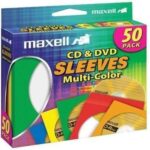 Maxell 190134 CD & DVD Paper Storage Envelope Sleeves with Clear Plastic Windows Multi-Color 50 Pack (Paper)