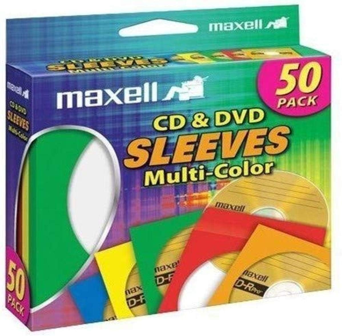 71Sy1VV9kAL._AC_SL1200_.jpg Maxell 190134 CD & DVD Paper Storage Envelope Sleeves with Clear Plastic Windows Multi-Color 50 Pack (Paper) - Image 1