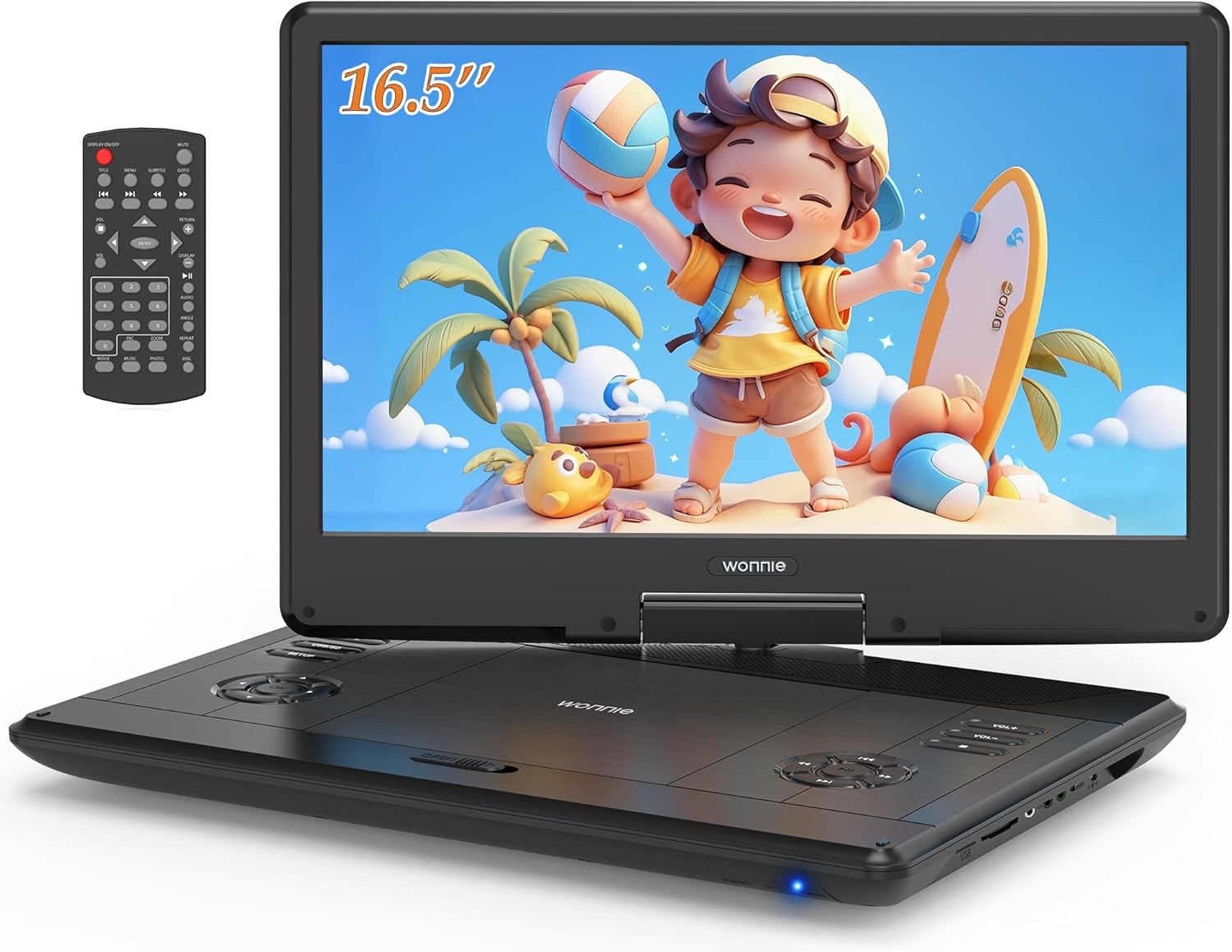 71TKn1n-GfL._AC_SL1500_.jpg WONNIE 16.5" Portable DVD Player with 14.1" Large HD Swivel Screen, 6 Hours Rechargeable Battery, DVD Player Portable Support MP4, MKV Video & USB/SD Card/Sync TV, High Volume Speaker, All Regions - Image 1