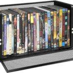 DVD Bluray Storage Rack with Handles, Holds 28 DVD or 32 Blu-ray Cases | Portable DVD Case Holder for Desktop, Closet, Video Games, Books & Movies, Black