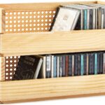 CroBlissful 2 Set Wooden CD Storage Box Holder Shelf with Carrying Handles, Rattan Design Cassette Tape Display Racks Organizer Shelf for Movie Cases, DVDs, Each Set Can Store up to 36 Pcs CDs
