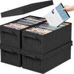 Lifewit DVD Storage Box, Stackable DVD Case Holder Organizer, Foldable DVDs Container with Lid, Handles, Media Organizer Bin 15.7" L x 7.9" W x 5.7" H Holds up to 100 PCS DVDs (25 Each), 4 Pack