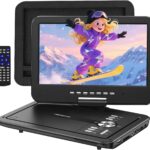 POFOTO 12.5" Portable DVD Player with 10.5" HD Swivel Screen, 6-Hour Battery Life, Car DVD Player with Dual Speakers, Supports CD/DVD/USB/SD Card, Include Car Headrest Mount and Remote Control -Black