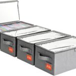DVD Storage Box – DVD Case with Clear PVC Lid – DVD Shelf Organizer for 25 Standard DVD Cases – Foldable & Stackable Media Storage Solution – 4Pack(Gray)