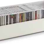 Stock Your Home CD Storage Box, Organizer Shelf for Movie Cases, DVDs, Cassette Tape Display Stand, Disc Holder Can Store Up to 40 CDs, Faux Leather (White)