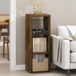 Furinno Cubicle Record Player Stand with Vinyl Storage, 3-Cube 1.2 Extra Thick Vinyl Record Storage, Open Back Media Shelf for CD DVD Blueray Game Disc, for Living Room, Home Office, Amber Pine