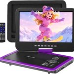 POFOTO 12.5" Portable DVD Player with 10.5" HD Swivel Screen, 6-Hour Battery Life, Car DVD Player with Dual Speakers, Supports CD/DVD/USB/SD Card, Include Car Headrest Mount - Purple