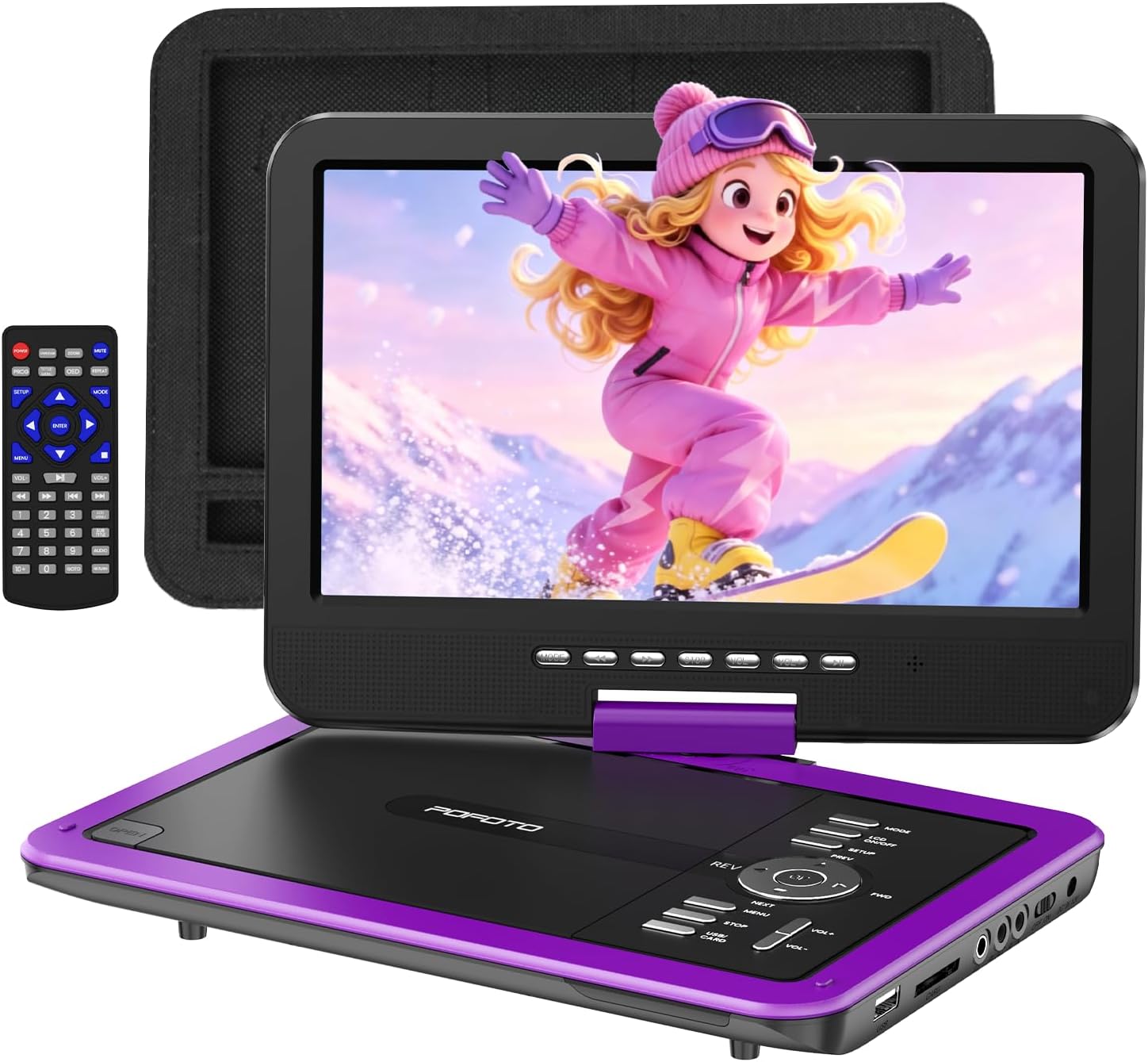 71cDnP5djvL._AC_SL1500_.jpg POFOTO 12.5" Portable DVD Player with 10.5" HD Swivel Screen, 6-Hour Battery Life, Car DVD Player with Dual Speakers, Supports CD/DVD/USB/SD Card, Include Car Headrest Mount - Purple - Image 1