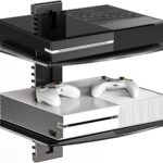 Suptek Glass Floating Shelves, TV Wall Mount with Shelf for DVD Player / PS4 / Cable Boxes/Game Consoles/Sky Box/TV Accessories, Flat Black 2-Tier Wall Mount Bracket