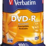 Verbatim DVD-R Blank Discs AZO Dye 4.7GB 16X Recordable Disc - 100 Pack Spindle,Silver