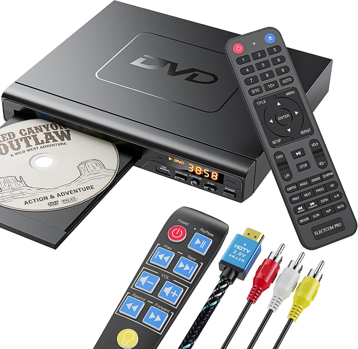 71gnHzxK-DL._AC_SL1500_.jpg DVD Players for TV with HDMI, DVD Players that Play All Regions, Simple DVD Player with Easy Operation, CD Player for Home Stereo System, Included HDMI and RCA Cable, with Big Buttons Remote Control - Image 1