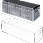 2 Pack DVD/CD Storage Box Acrylic Clear DVD Holder Case with Handles Stackable Storage Container Shelf Organizer Bin for CDs Video Games Cases Blu-Rays Books Booklets Countertop Cabinet Home Office
