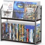 2-Tier DVD Storage Rack, DVD Shelf for Non-slip Feets, DVD Holder Display with 10lb per Tier, Stores Up to 56 DVDs, Display Organizer Tower for Music Enthusiasts and Collection