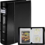 CD DVD Storage Binder with Zipper - Holds 56 Discs & 28 Booklet Pockets & 56 Tag Slots, High-end PU Leather Cover for Blu-ray Movies, Music CDs, Audio Disks, Portable Media Organizer