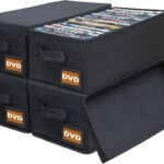 DVD Storage Boxes - 4 Pack DVD Case Holder Organizer - 15.7" x 7.9" x 5.7", Holds 100 Full Case DVDs | 200 DVDs Slim Disc, Desktop or Closet DVD Organizer Can Store Blu-ray | Movie | Game