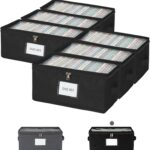 6 Pack Fabric DVD Storage Box with Clear PVC Lid, Holds 25 Standard DVD Cases, Sturdy Non-Woven Fabric with Cardboard Support for Movie Collection, Black