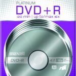 Maxell – 639031, Platinum DVD+R - High Capacity Write-Once Discs for Videos & Digital Storage - 4.7GB Storage with 16X Write Speed Up To 120 Min, Exceptional Archival Life – Pack 5