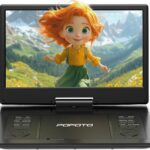 POFOTO 15.7" Portable DVD Player with 14.1" HD Swivel Screen for Kids & Elderly, 6-Hour Rechargeable Battery, Dual Speakers, Supports Multiple Disc Formats,USB/SD/TV Sync, Black [Not Support Blu-Ray]