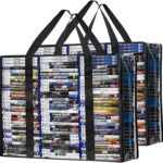 DVD Blu-ray Storage Bag, 2 Pack Portable Storage Bags Hold 140 DVDs, 180 Blu-rays Total, Clear Media Organizers with Reinforced Handle for Movies, Video Games, VHS Tapes