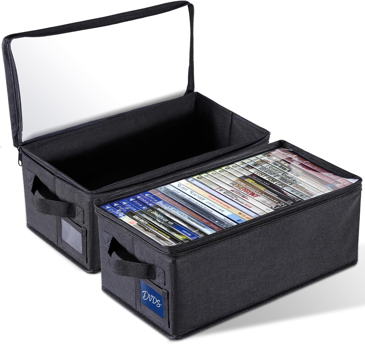 815qZEwCIL._AC_SL1500_.jpg CCidea DVD Storage Box with Clear Window - 15.75" Foldable Media Organizer, Premium Zipper Closure, Holds 27+ DVDs, Dustproof Non-woven Fabric, Reinforced Handles & Label Slot (2) - Image 1