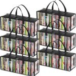 Lifewit DVD Storage Bags, Clear PVC DVD Case Holder with Handles, Front Window Zipper Design, Stackable Media Organizer for Blu Ray Disc, Movie Cases, VHS Box, Hold 210 Pcs DVDs (35 Each), 6 Pack