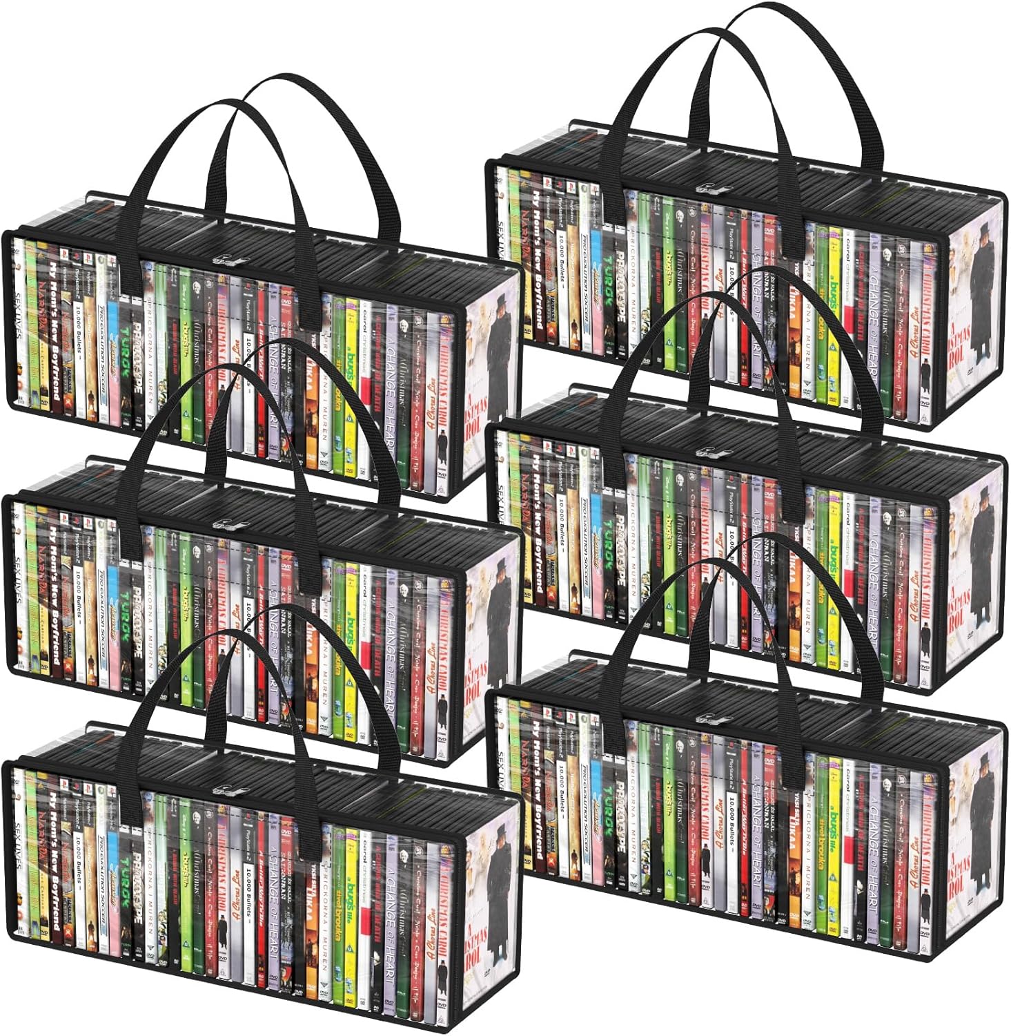 815wkpehstL._AC_SL1500_.jpg Lifewit DVD Storage Bags, Clear PVC DVD Case Holder with Handles, Front Window Zipper Design, Stackable Media Organizer for Blu Ray Disc, Movie Cases, VHS Box, Hold 210 Pcs DVDs (35 Each), 6 Pack - Image 1
