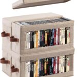 4 Pack DVD Storage Box with Visible Window, Dustproof CD/DVD Case Holder Organizer Rack Can Hold Up to 104 DVD, Blu-ray & CD Storage, Stackable and Lid Design-Beige