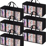 Criusia 6 Pack DVD Storage Bags, Clear PVC Media Organizer with Zipper and Handles, Stackable Holder Case for CDs, Blu-ray, Video Games, Albums, Movie Cases