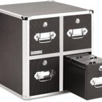 Vaultz CD Case Holder - File Cabinet CD Rack w/ 4 Drawers and Key Locks, 14 x 14.5 x 15.5 Inch DVD Organizer and CD Storage Box - Black