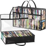 Lifewit DVD Storage Bags, Clear PVC Plastic DVD Organizer with Handles and Zipper, Media Holder for Blu Ray Disc, Movie Cases, VHS Box, Video Game Disks, Albums, Books, Holds 180 DVDs (90 Each) 2 Pack