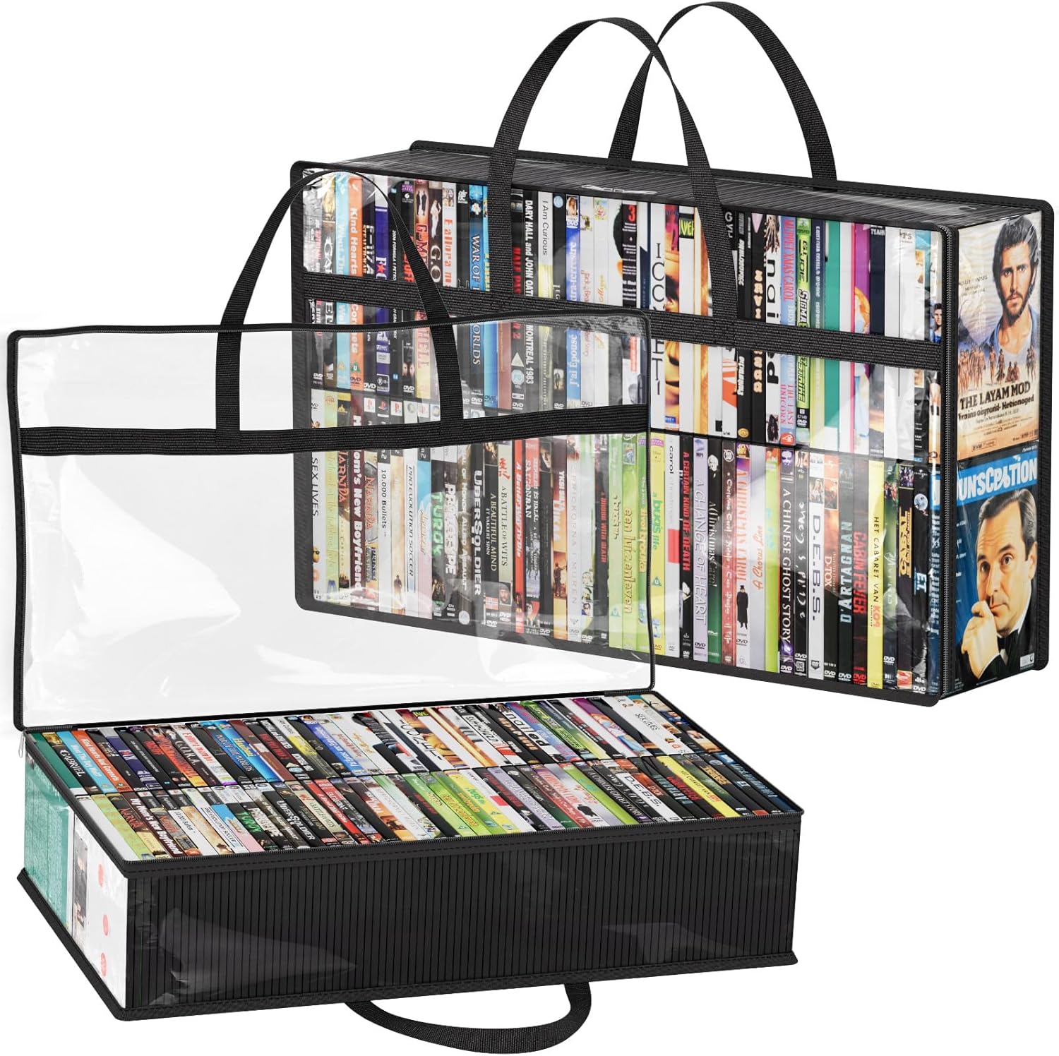 81EfKjhUY5L._AC_SL1500_.jpg Lifewit DVD Storage Bags, Clear PVC Plastic DVD Organizer with Handles and Zipper, Media Holder for Blu Ray Disc, Movie Cases, VHS Box, Video Game Disks, Albums, Books, Holds 180 DVDs (90 Each) 2 Pack - Image 1